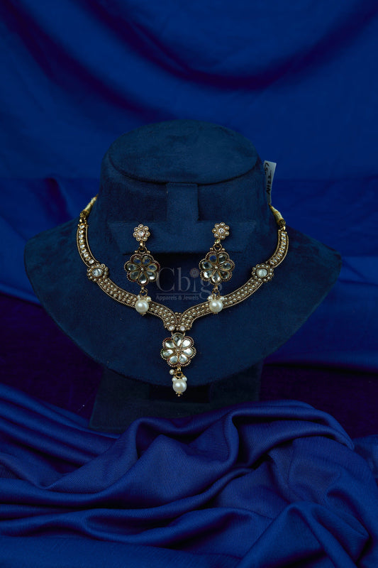 Antique Pearl Blossom Drop Necklace Set