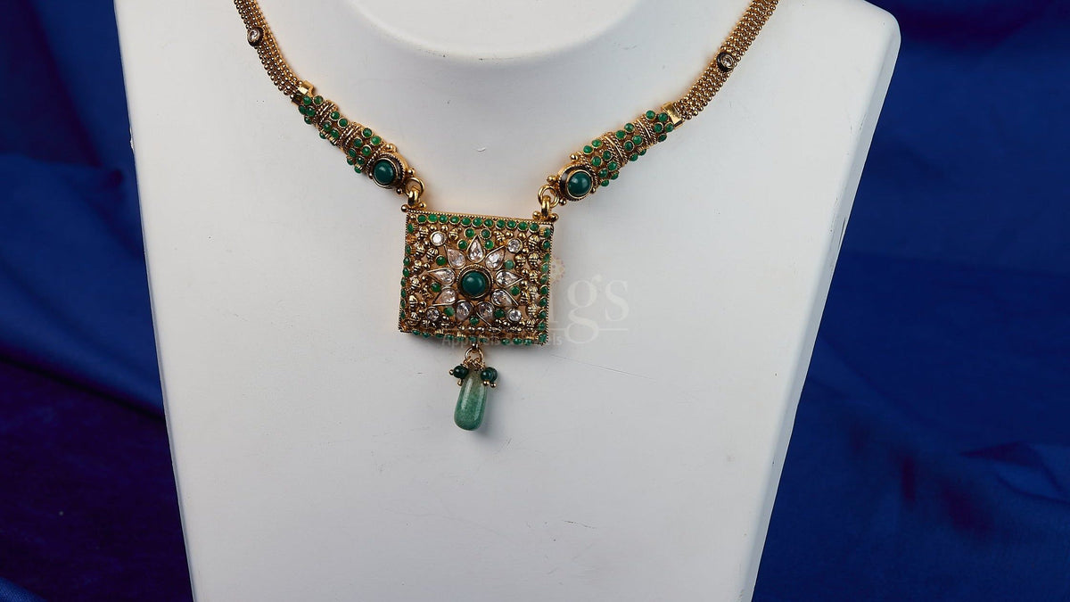 Antique Emerald Square Garden Pendant Set