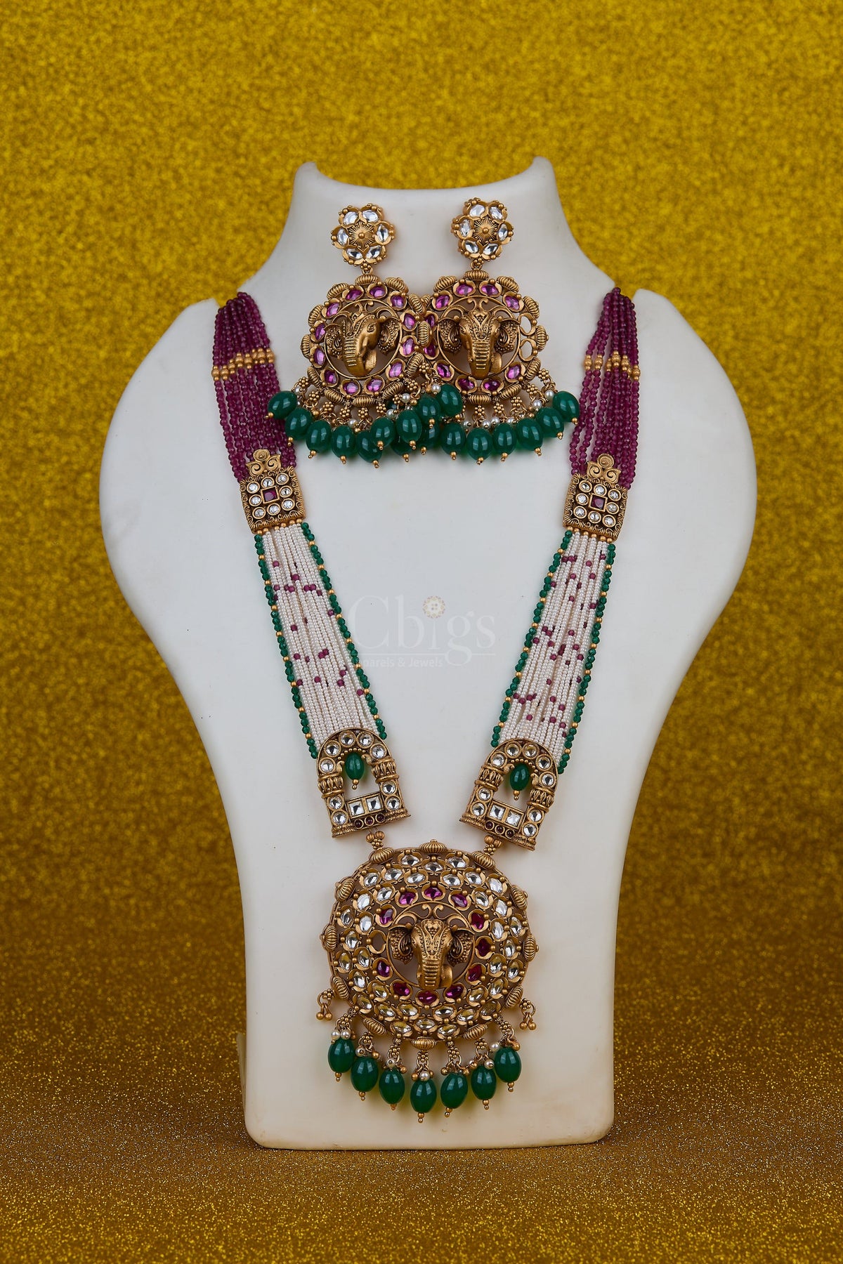 Antique Elephant Crest Ruby Pearl Long Set