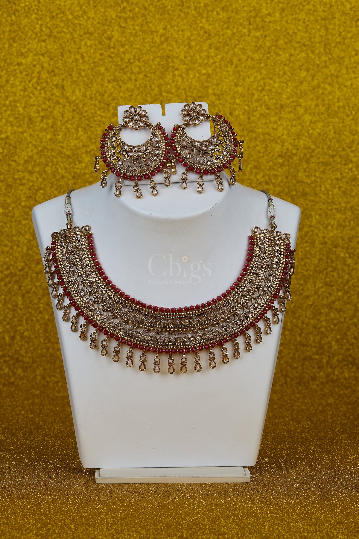 Antique Ruby Kundan Crescent Choker Set