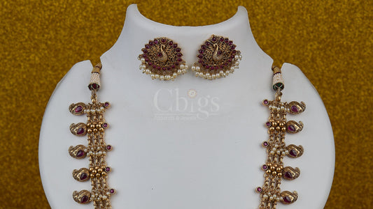 Antique Ruby Peacock Medallion Temple Haram