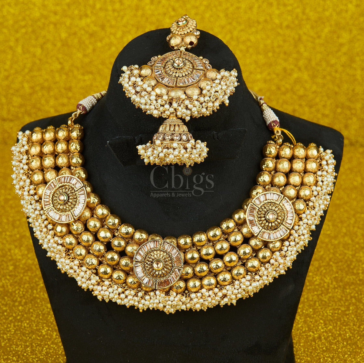 Antique Pearl Kundan Royal Broad Choker