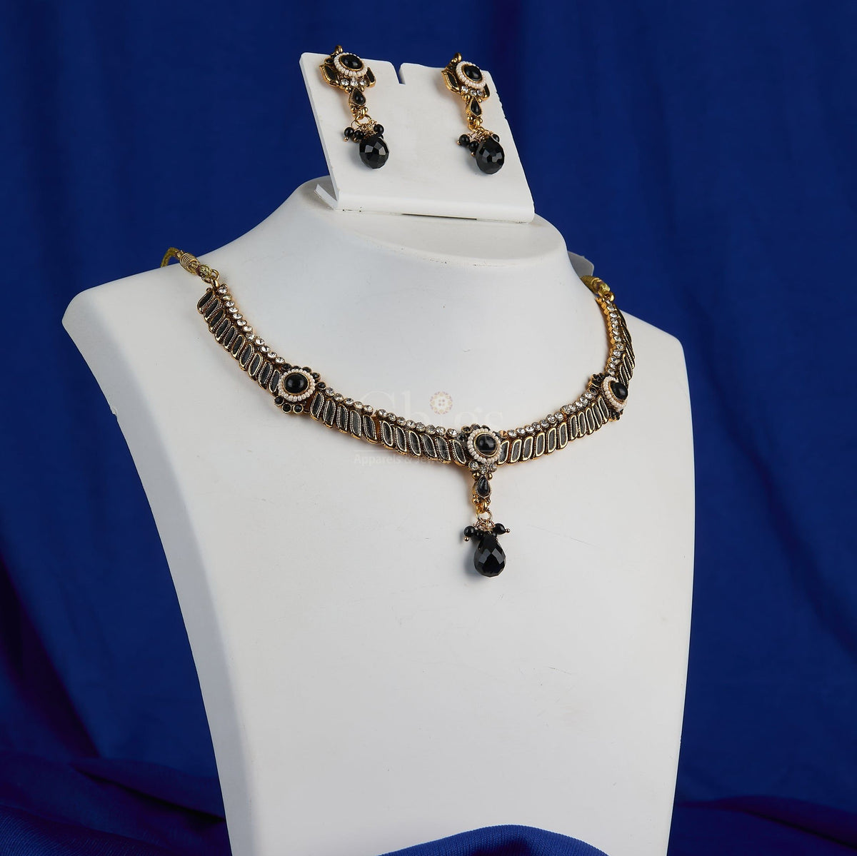 Antique Black Onyx Link Necklace Set