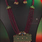 Green Onyx Bead Meenakari Peacock Long Necklace Set