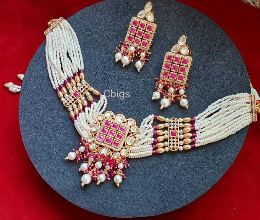 Ruby crystal & pearl chokker
