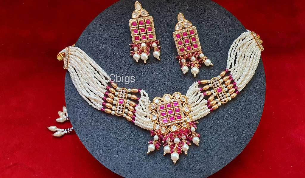 Ruby crystal & pearl chokker