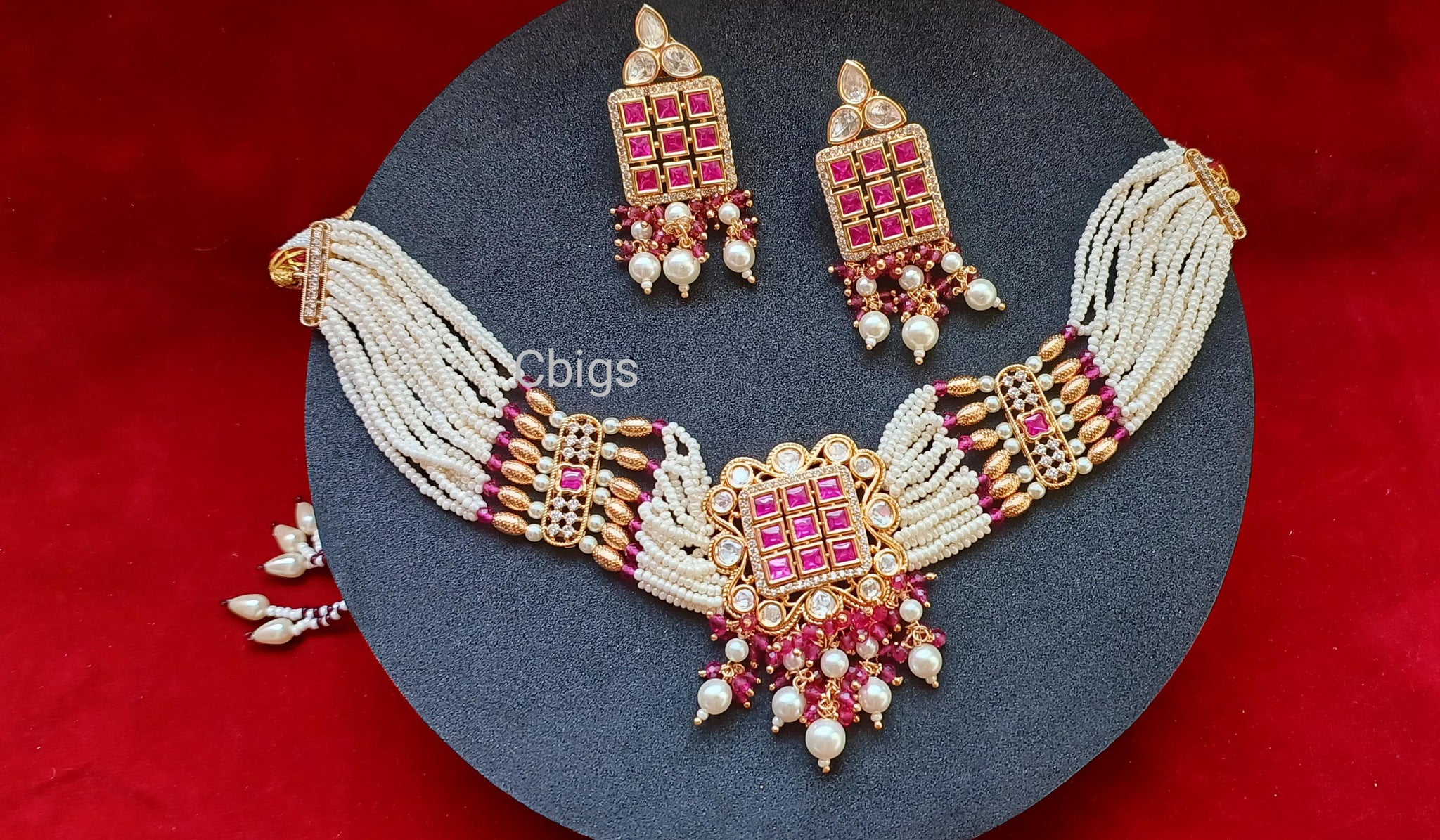 Ruby crystal & pearl chokker