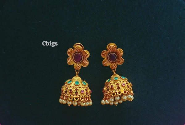 Temple Matte gold jhumka