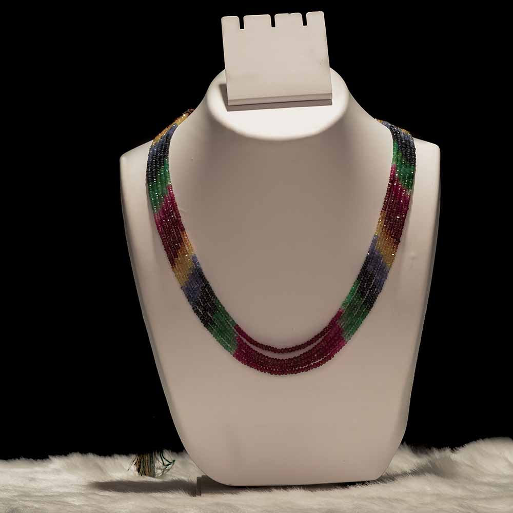 Sequenced Ruby and Emerald bead necklace