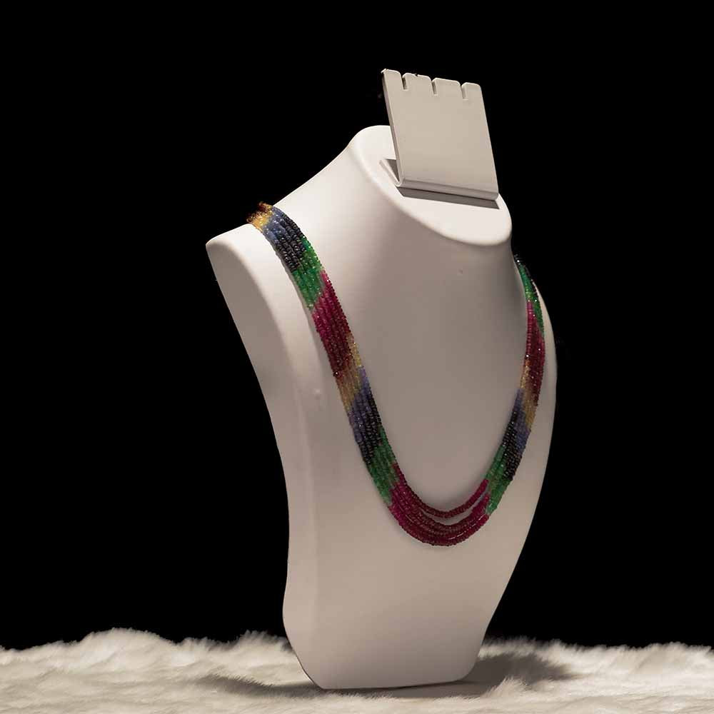 Sequenced Ruby and Emerald bead necklace