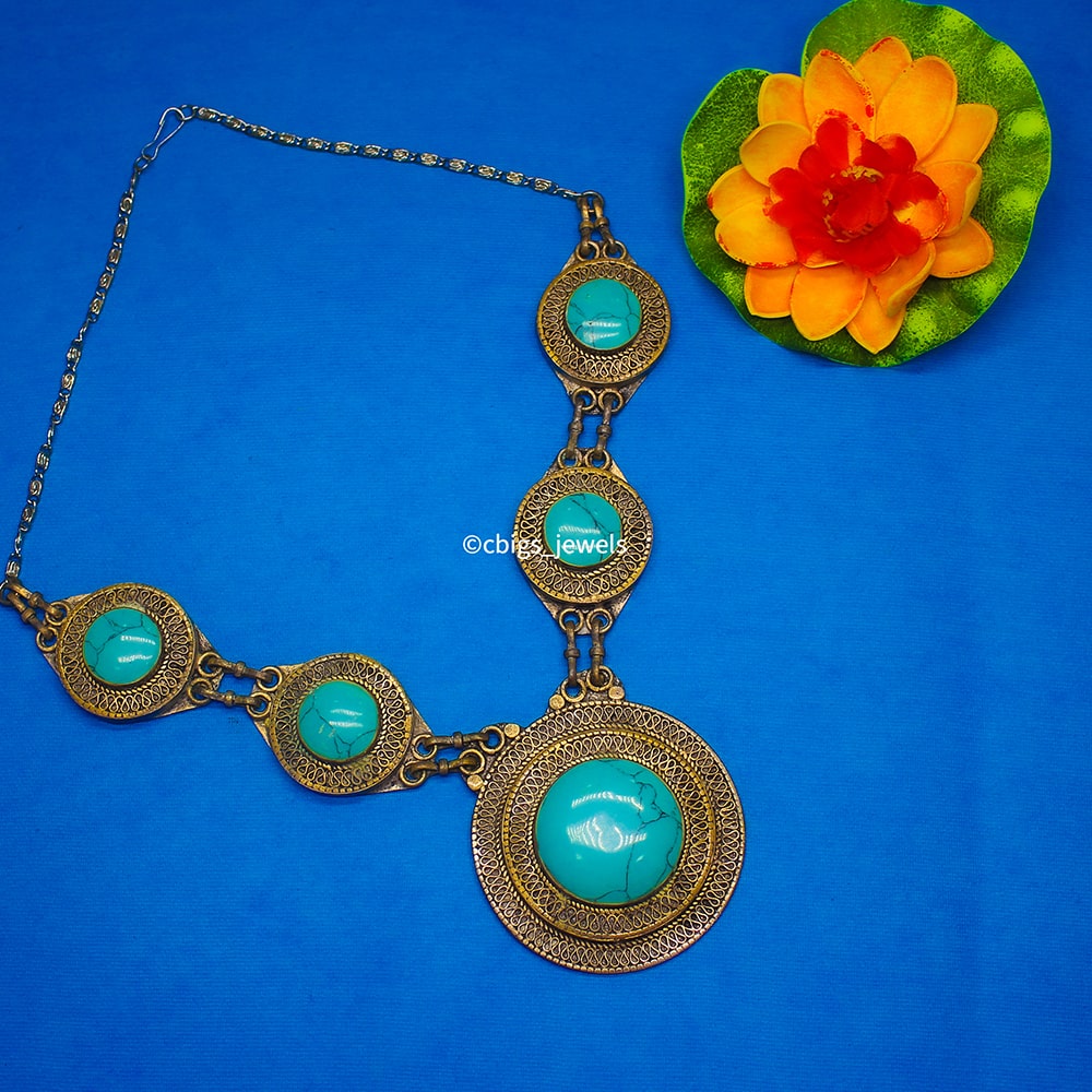 Statement Tibetan Neckpiece with Precious Turquoise Stones