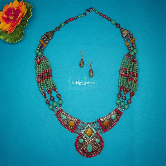 Opulent Tibetan Necklace with Precious Turquoise and Coral Beads
