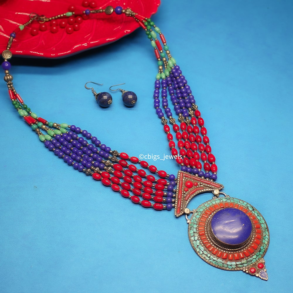 Enchanting Tibetan Necklace with Semi-precious Beads