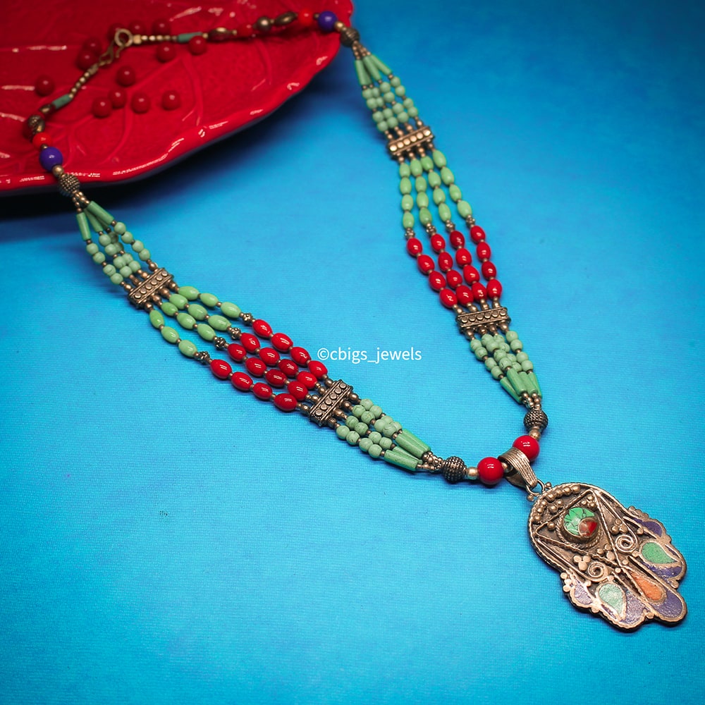 Charming Tibetan Long necklace with Hand of God Pendant