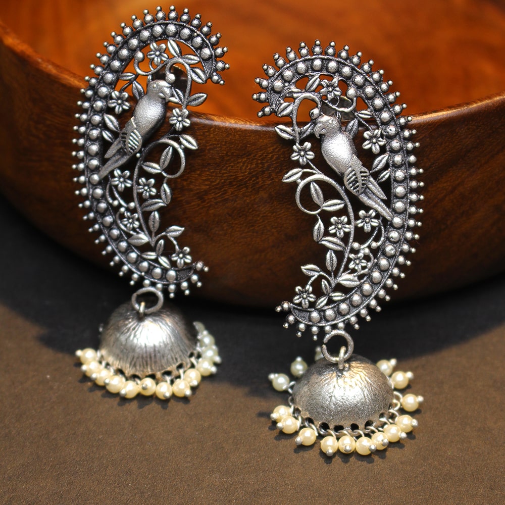 Oxidized German Silver Long Jhumka Earrings | Party wear Jhumka Jhumki –  Indian Designs
