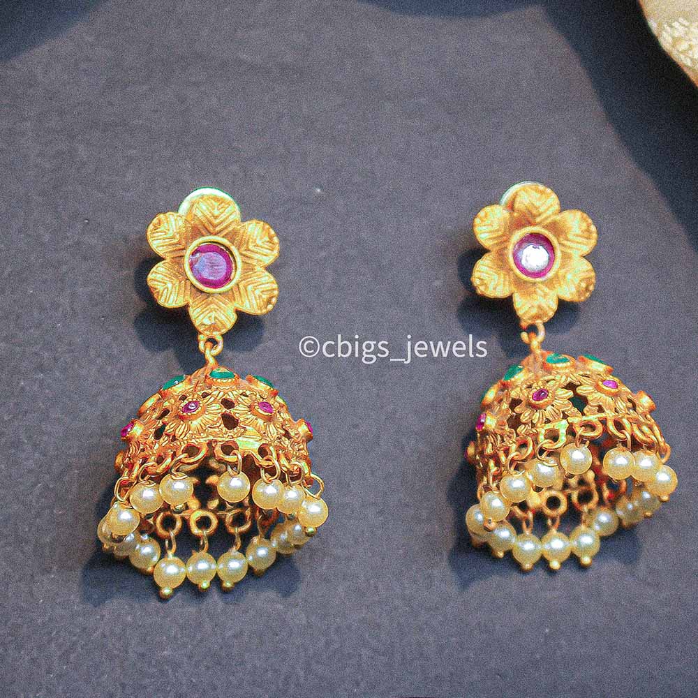 Jumka with semi precious Ruby and emerald stones