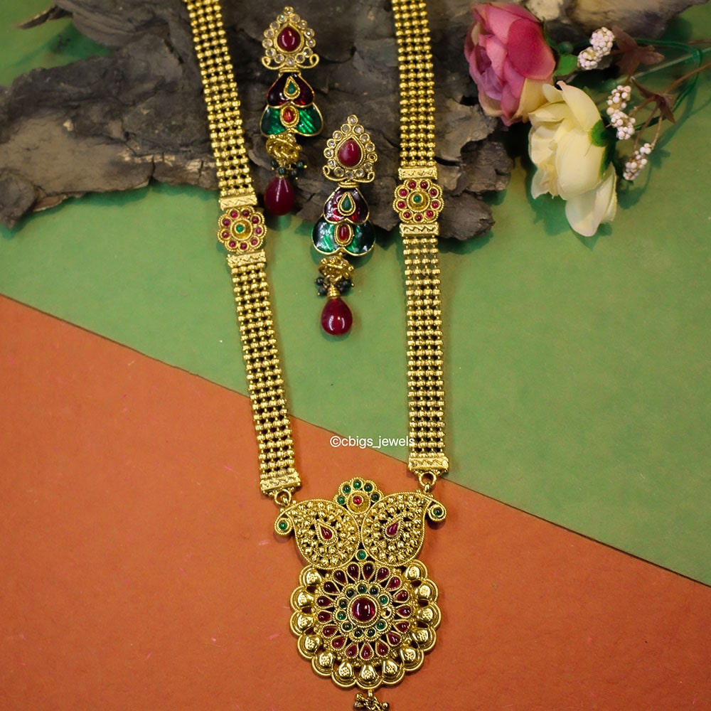 Antique Paisley Haram with Semi-Precious Ruby and Emerald stones
