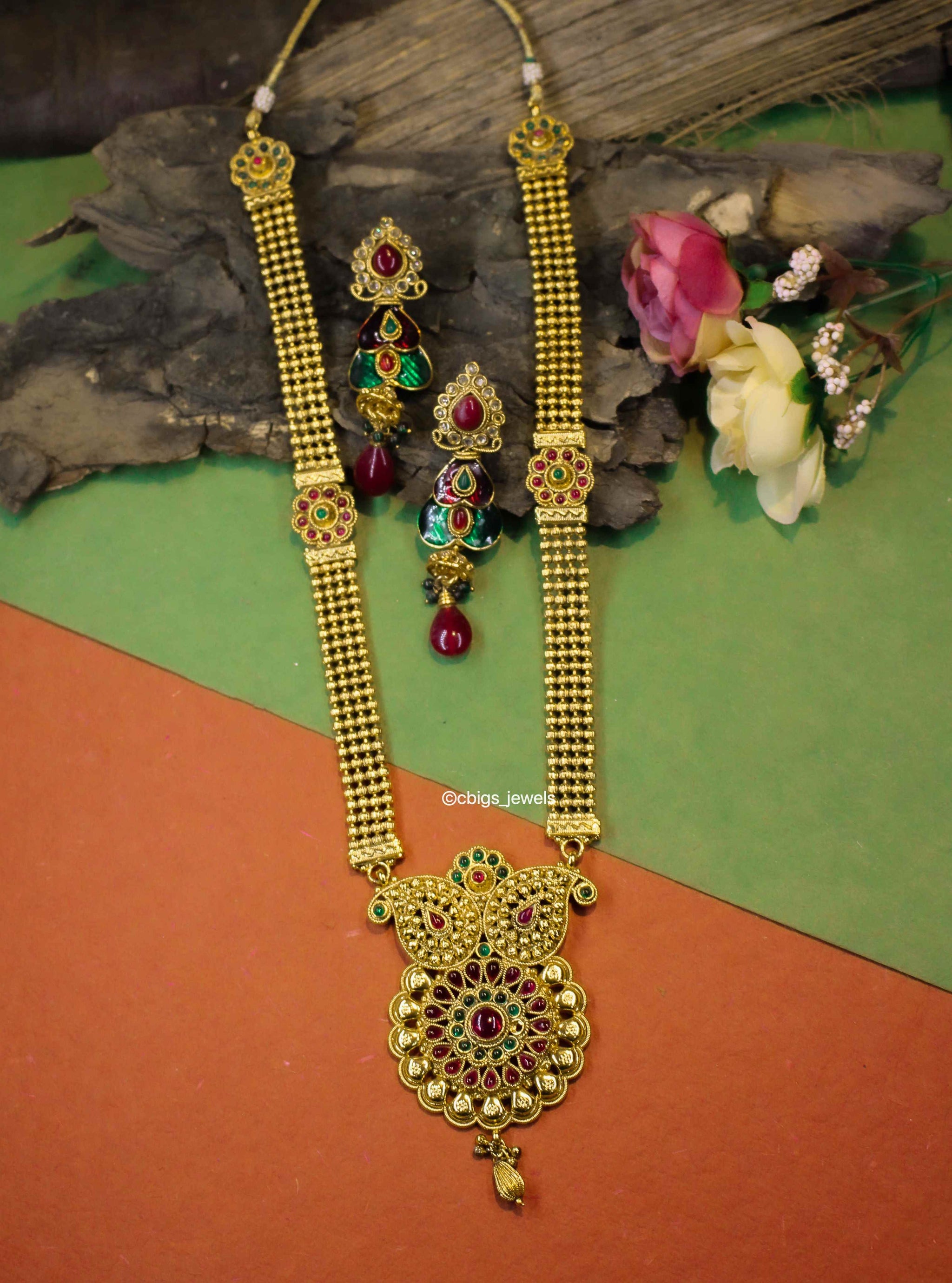 Antique Paisley Haram with Semi-Precious Ruby and Emerald stones
