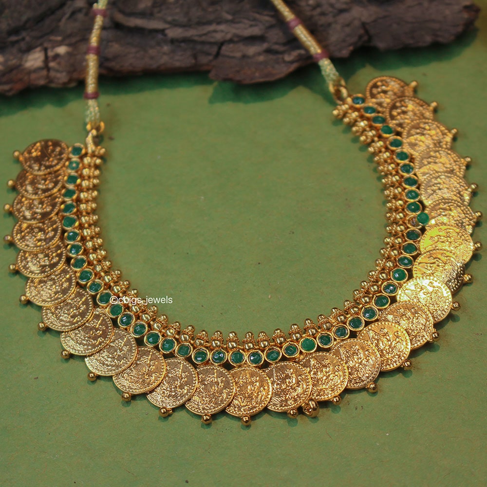 Antique Kasu Necklace with Emerald Stones