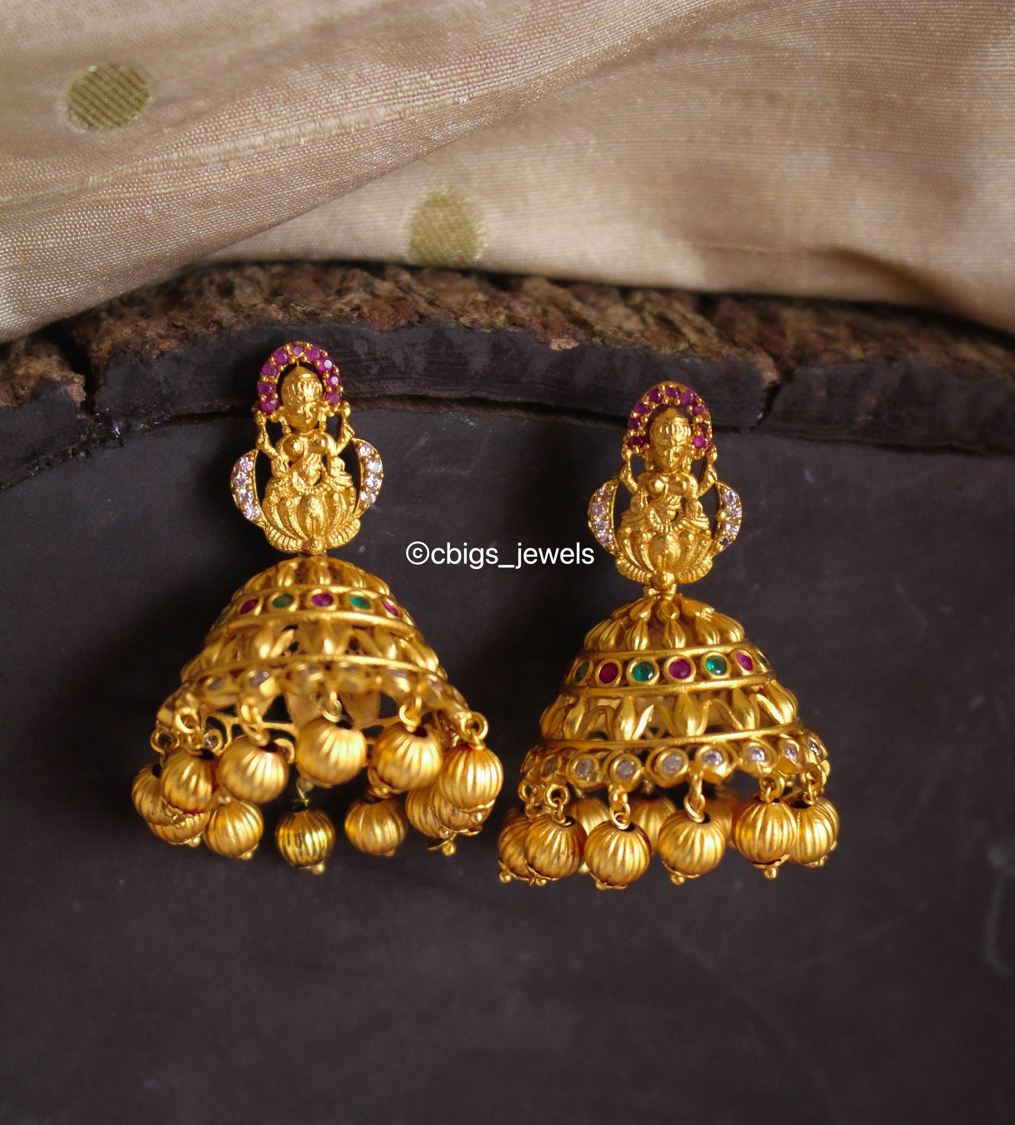 Laxmi Design Matte Gold Polish Beautiful Party wear Temple Jewellery Temple  Jhumka Earring , EARRINGS, EARRINGS
