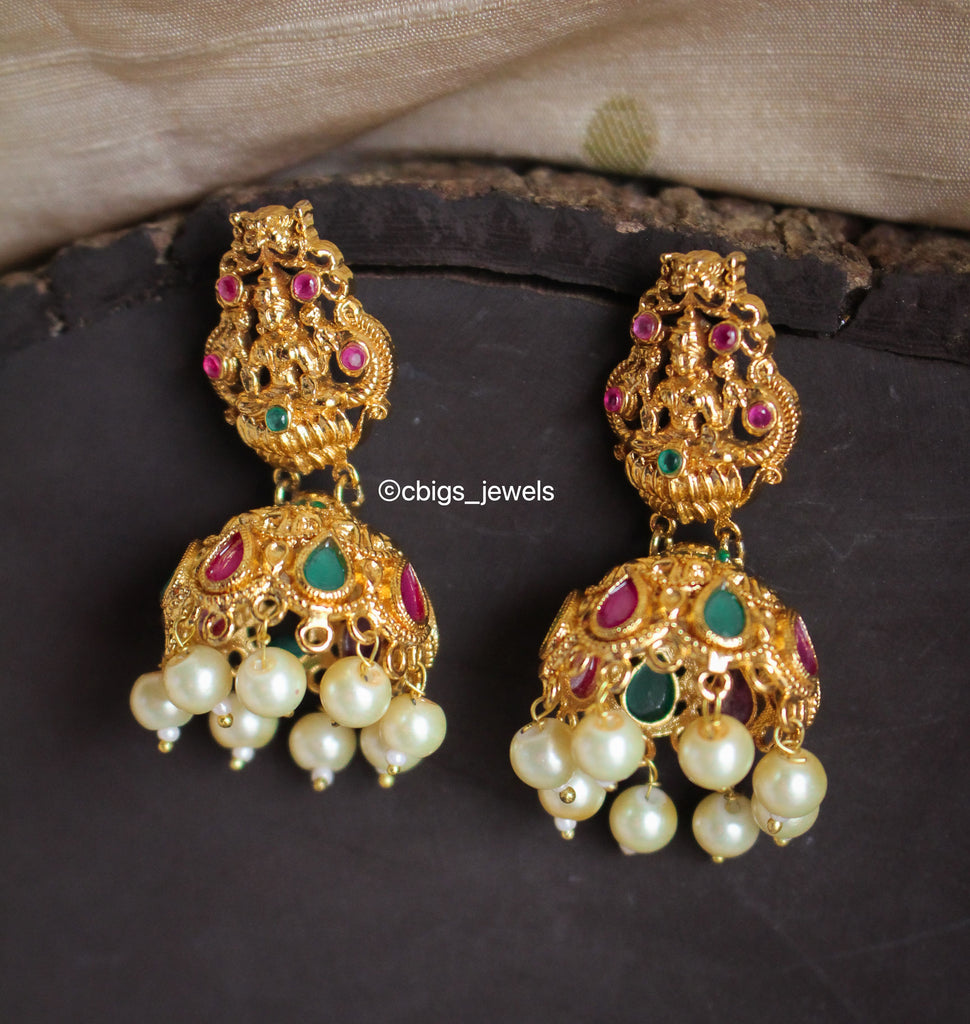 Multicolor Antique Gold Finish Jumka