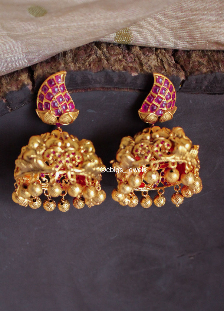 Grand Temple Style Bridal Jumka with Nakshi Work
