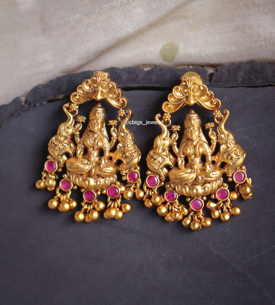 Temple Matte Finish 'Gajalakshmi' Earrings