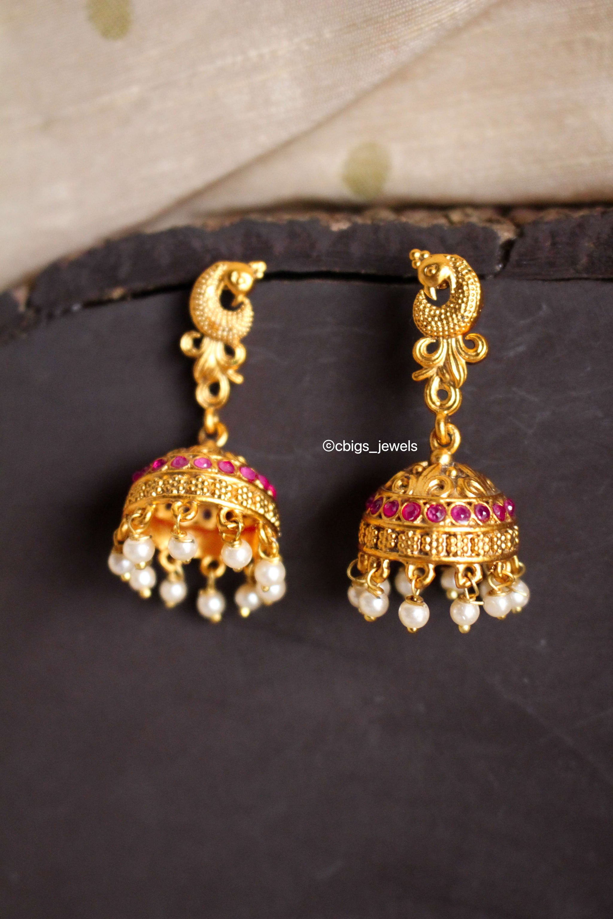 Buy Mansiyaorange South Indian Temple Ruby Pink And Green Color Stone  Creame Pearl Drop Matte Gold Earrings Stud Jhumki Earrings For Women at  Amazon.in