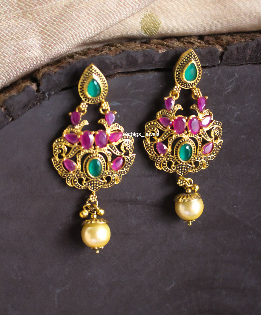 Antique Oxidized Earrings with Semi-Precious stones