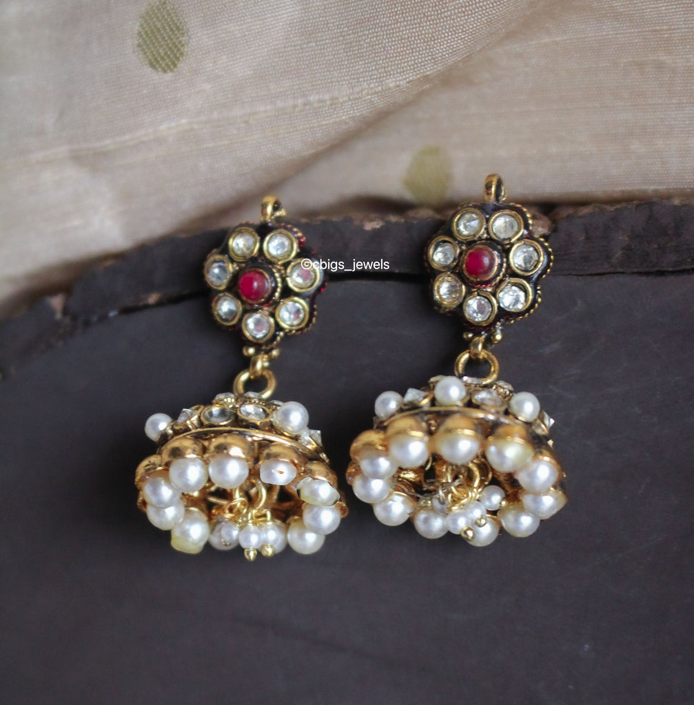 Oxidized Polki Earrings