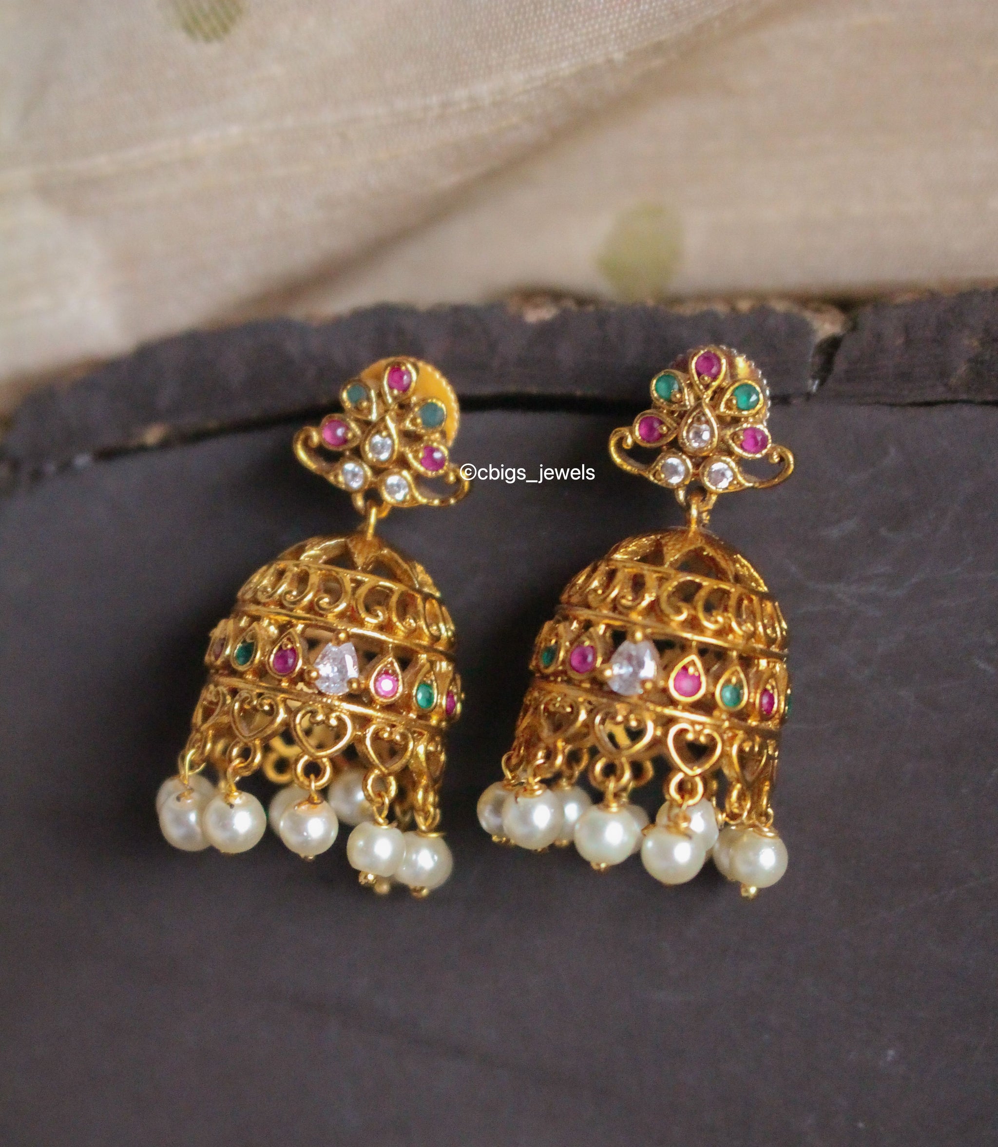 J14311 Small Size Light Gold Plated Forming 30 MG Ruby Jhumka Real Look  Design Online | JewelSmart.in