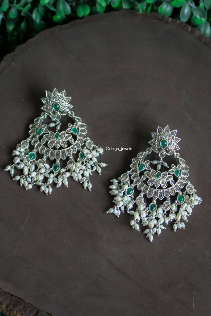 Oxidised Silver Chaandbali Earrings