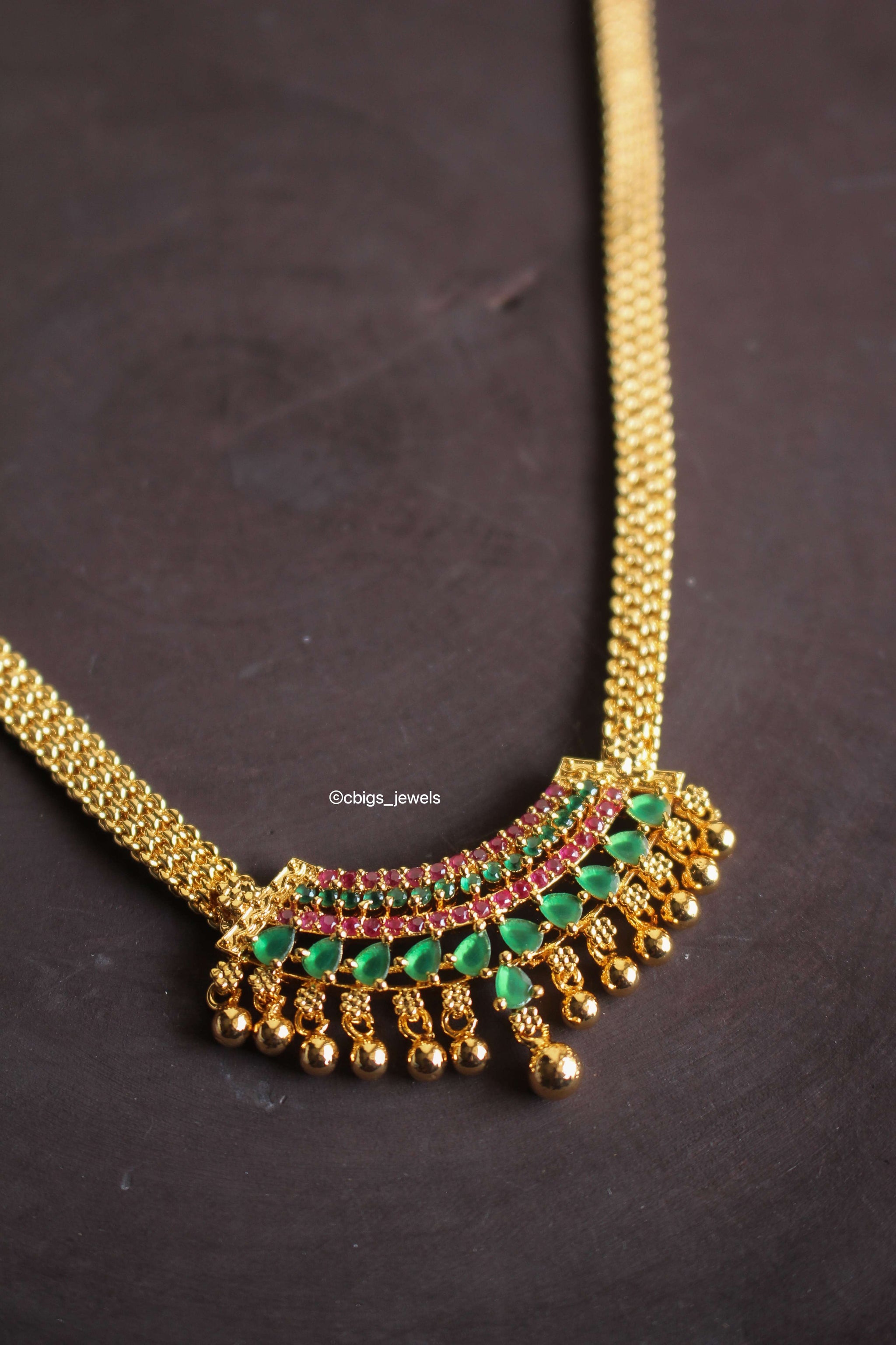 1gm Micropolish Short Necklace with Ruby and Emerald Stones