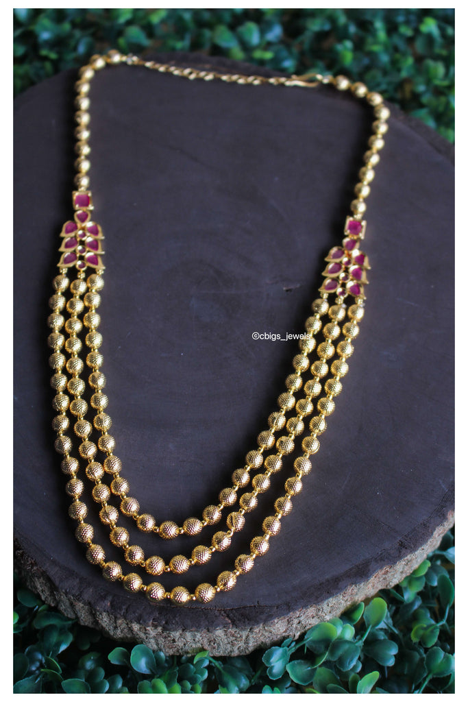1gm Micropolish Layered Necklace with Ruby Stones