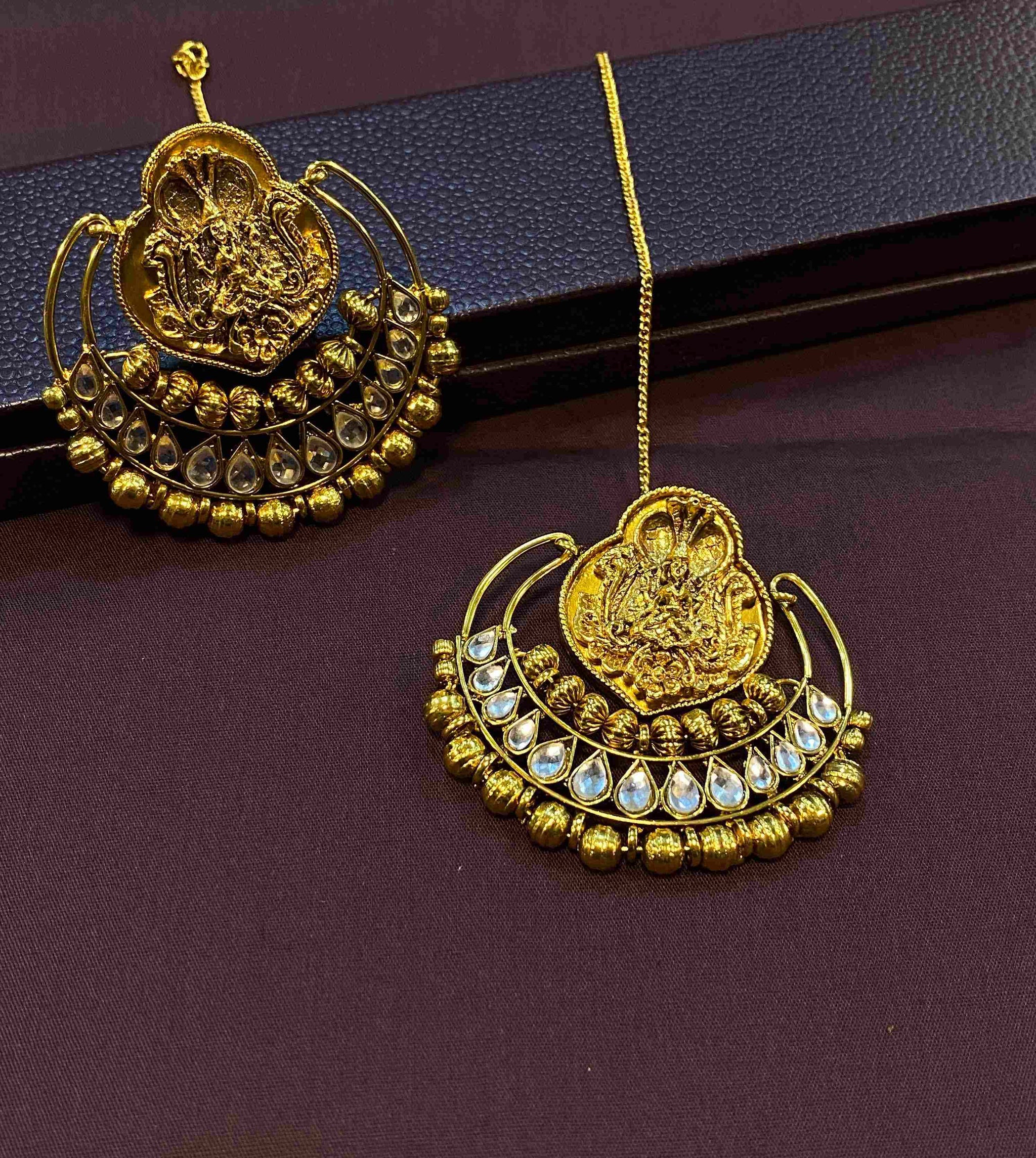 Antique Nakshi Earrings with Polki Stones
