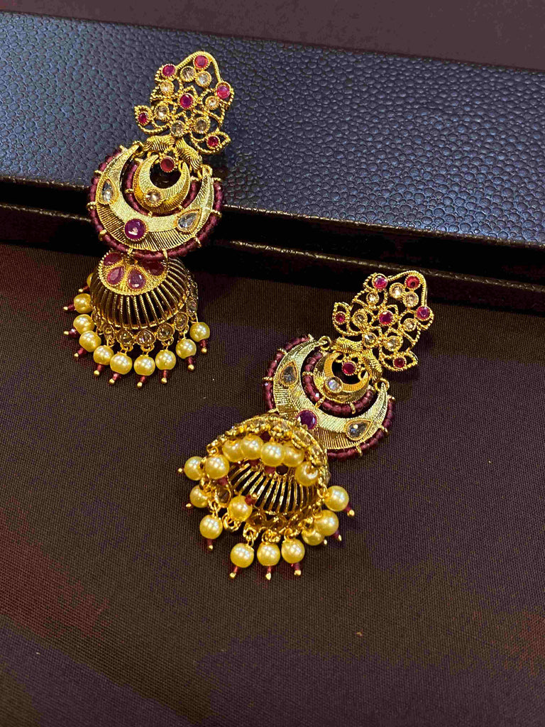 Elegant Polki Earrings with Ruby Crystals