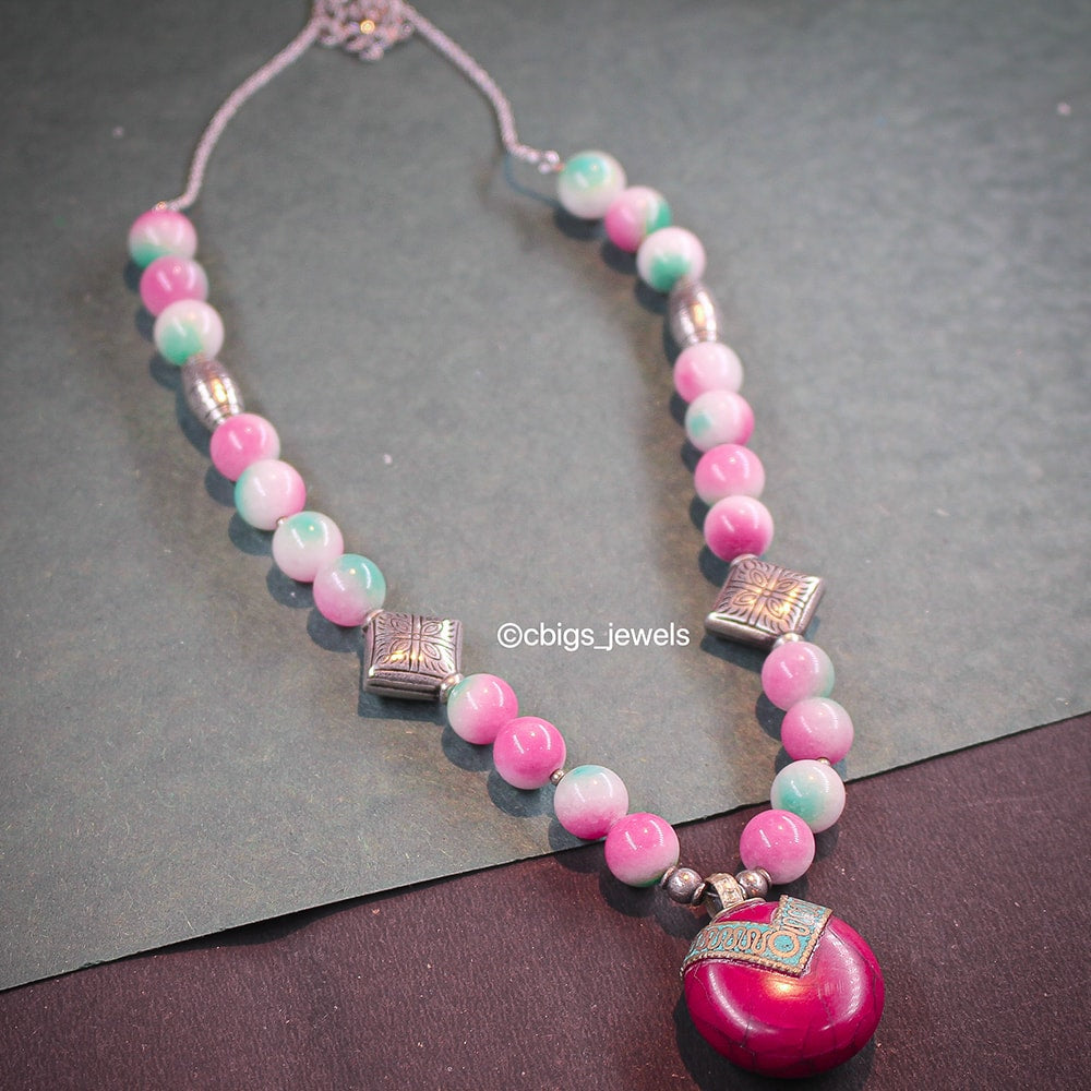 Precious Pink Jade Beads Necklace