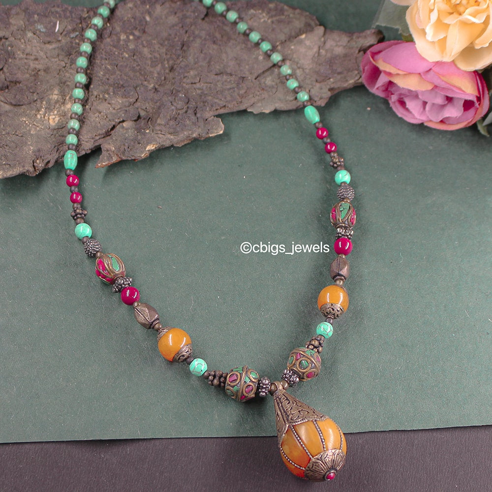 Precious Turquoise beads neckpiece Agate Pendant