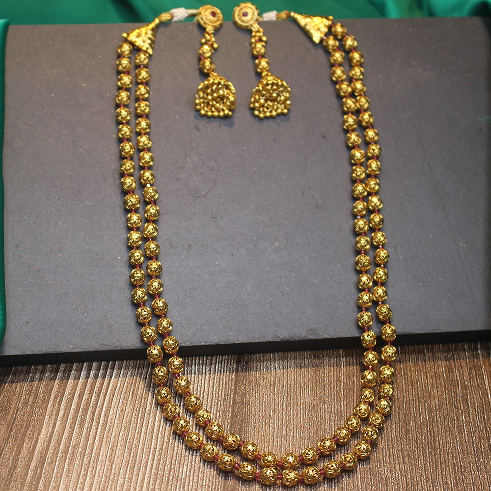 2 Line Layered Antique Gold Ball Necklace