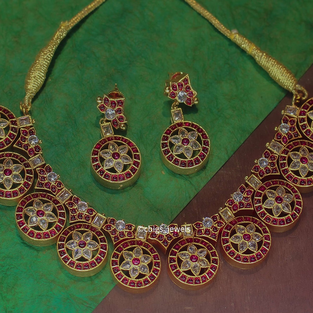 Temple Necklace with Zircon and Ruby Stones
