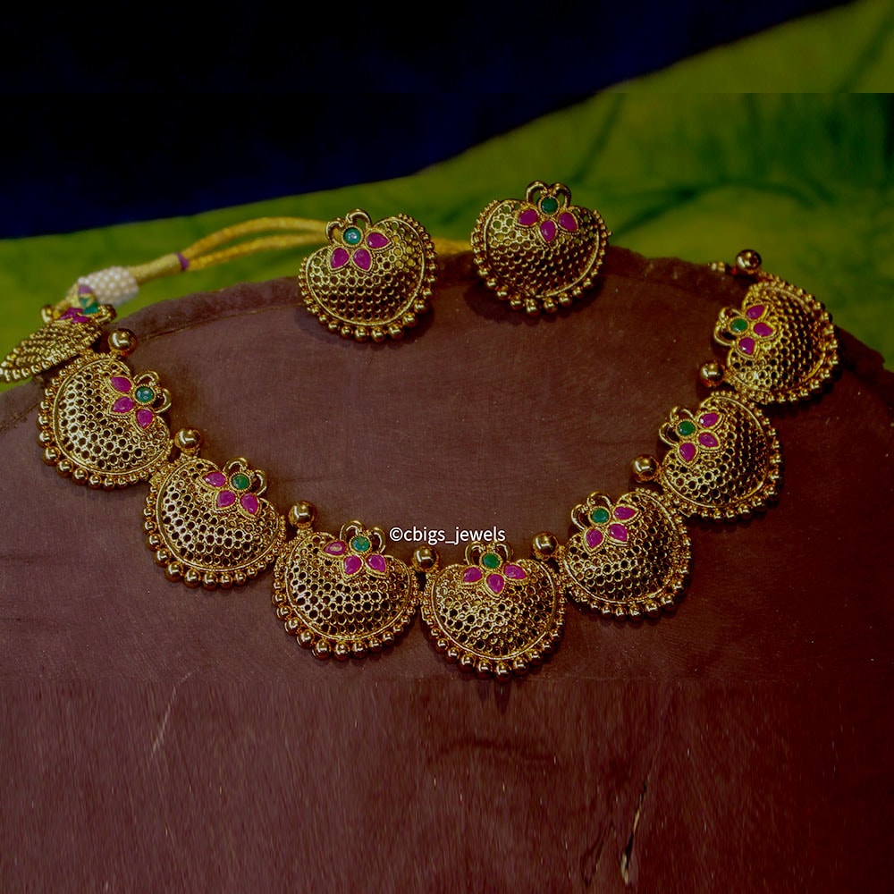 Antique Gold Floral Motif Necklace