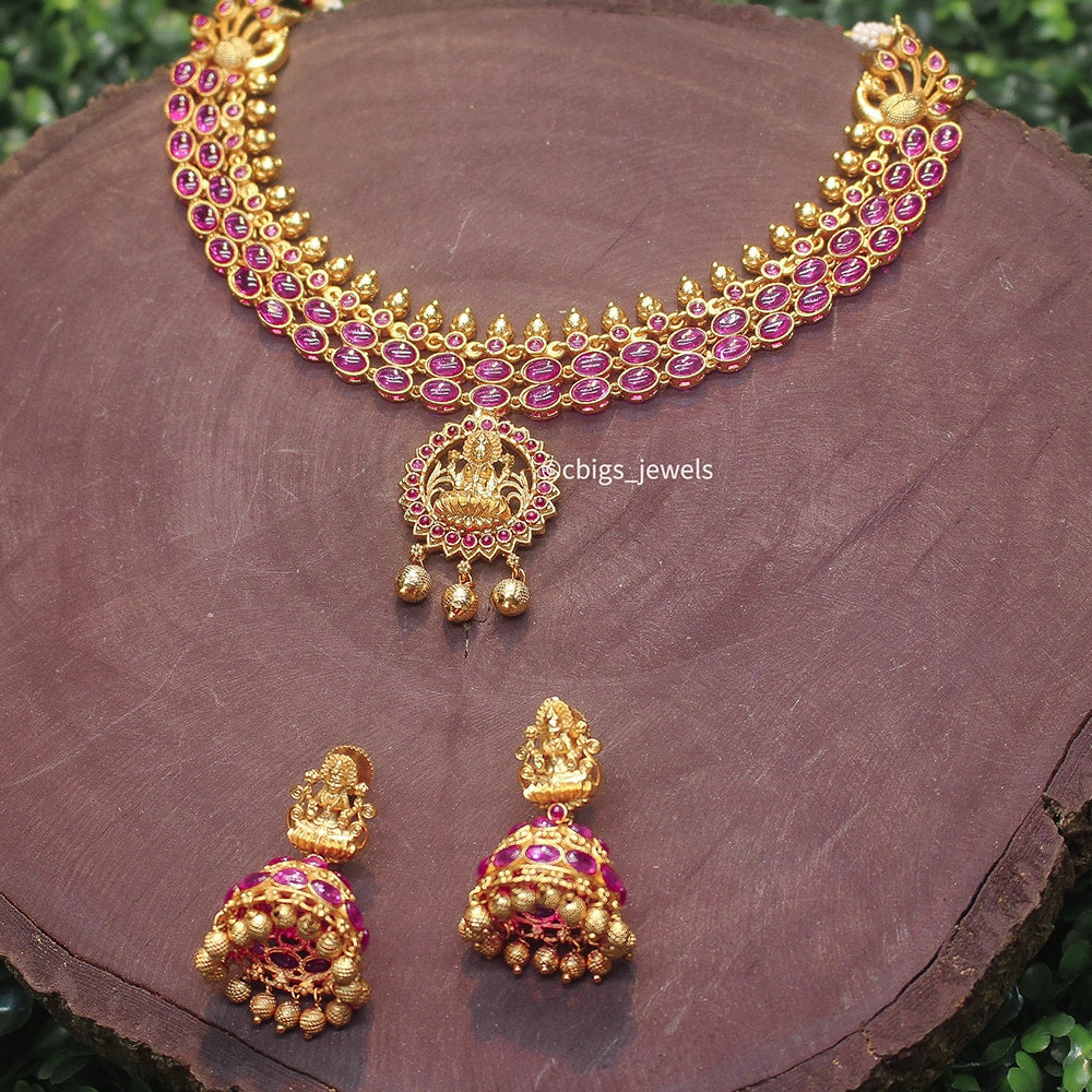Antique Gold necklace with elegant Laksmi pendant