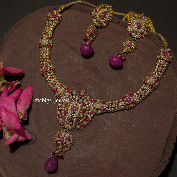 Antique Necklace with Semi-precious Rubies and Pearls