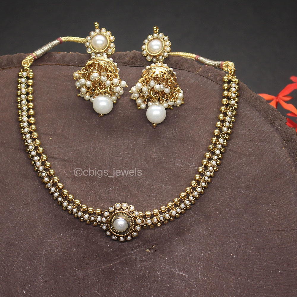 Antique Finish Pearl Necklace