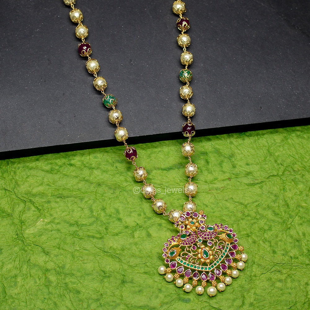 1 gm Gold Polish Pendant Set with Pearls