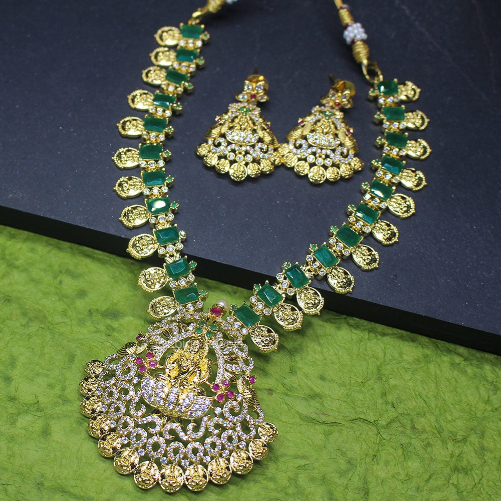 1 gm Gold Polish Necklace with Emerald and Zircon Stones