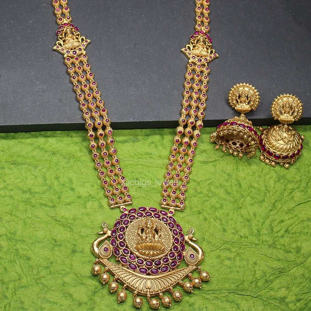 Beautiful Ruby Studded Necklace with Goddess Lakshmi Pendant