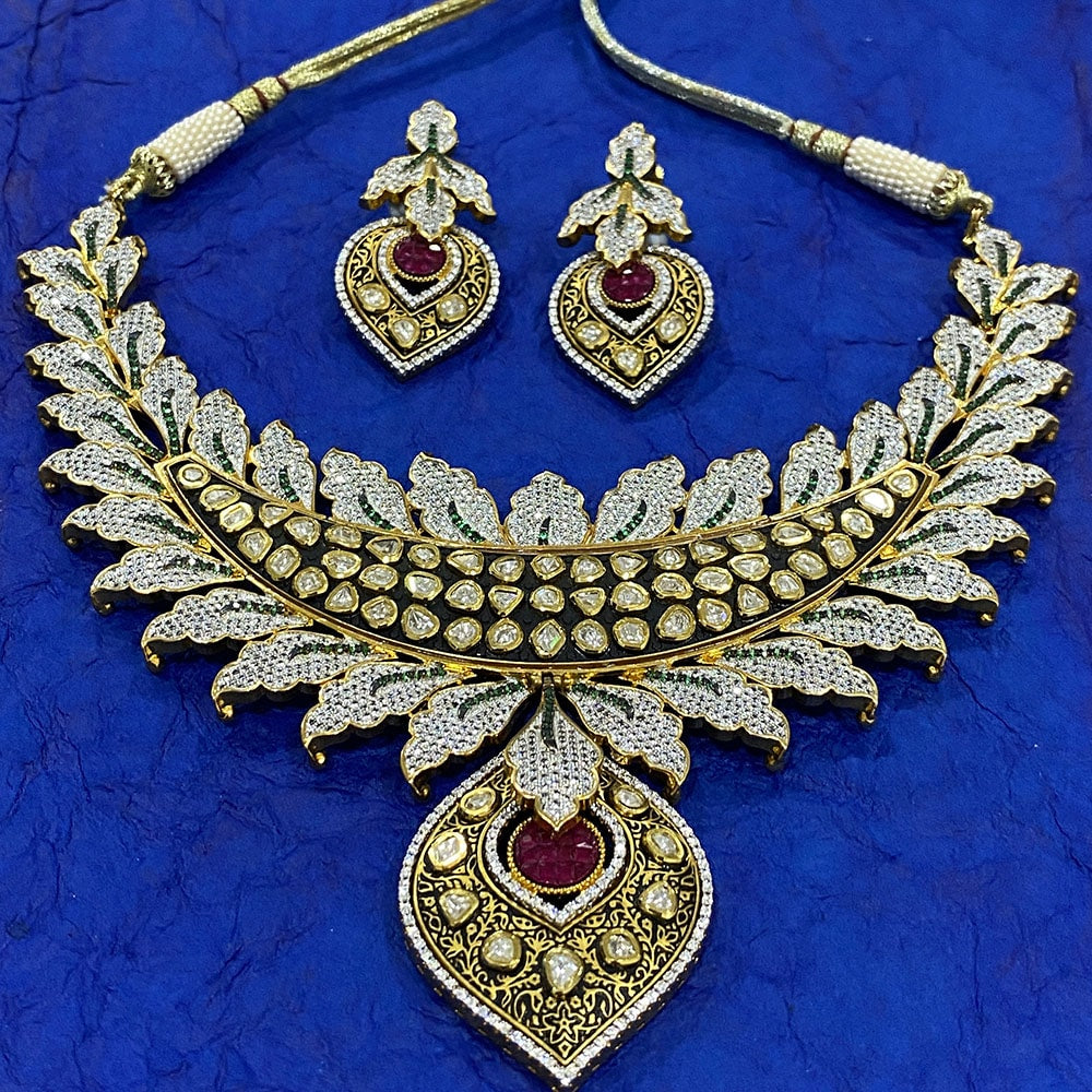 Designer Kundan Necklace with Ruby and Zircon Stones