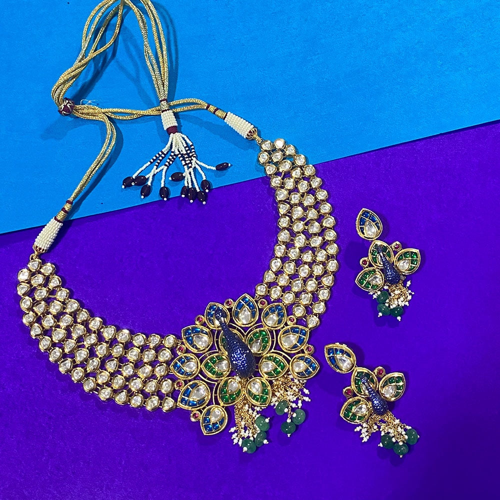 Exquisite Jadau Kundan Minakari Necklace with Peacock Motif