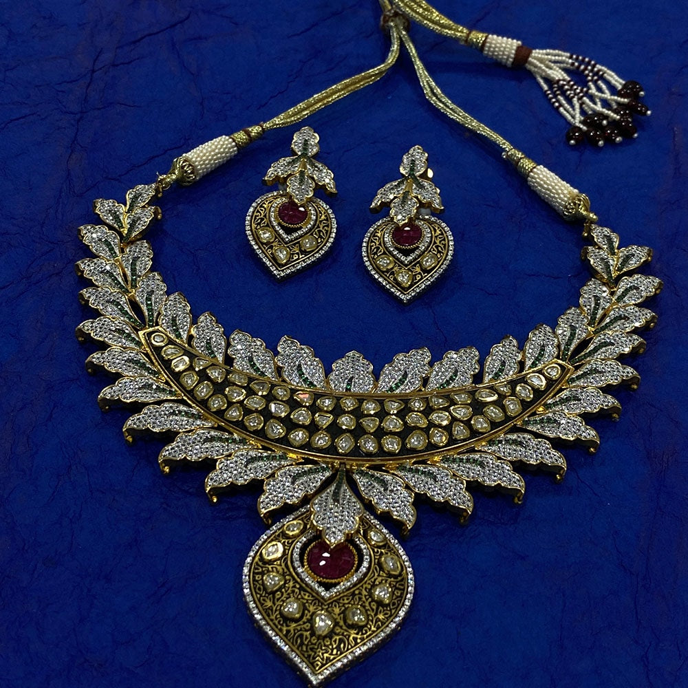 Designer Kundan Necklace with Ruby and Zircon Stones
